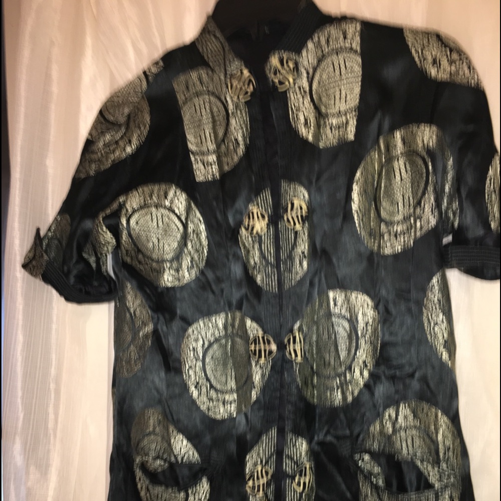 Women’s Retro Asian Style Black Gold Satin Jacket